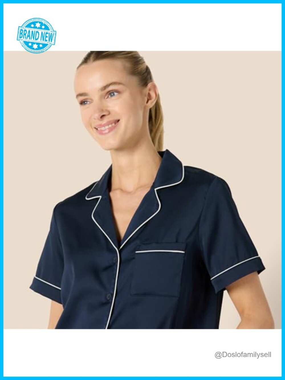 Satin Short Sleeve Button-Down Top and Short Sleepwear Pajama Set - Picture 4 of 7